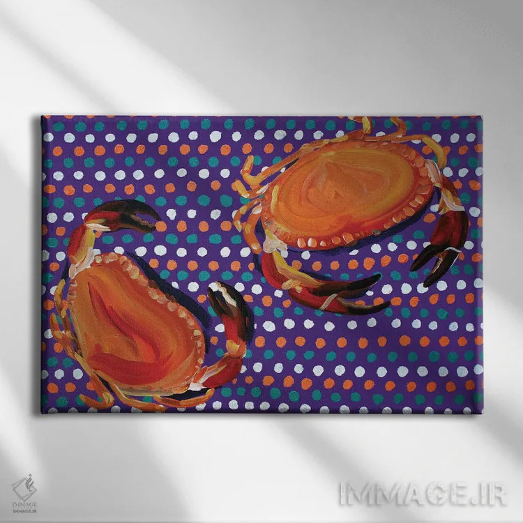 تابلو خرچنگها روی بنفش خالخال اثر آلیس استراکر - نمای روبهرو روی دیوار