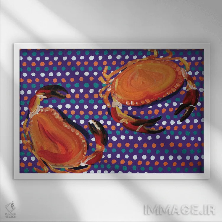 تابلو خرچنگها روی بنفش خالخال اثر آلیس استراکر - نمای قابدار سفید