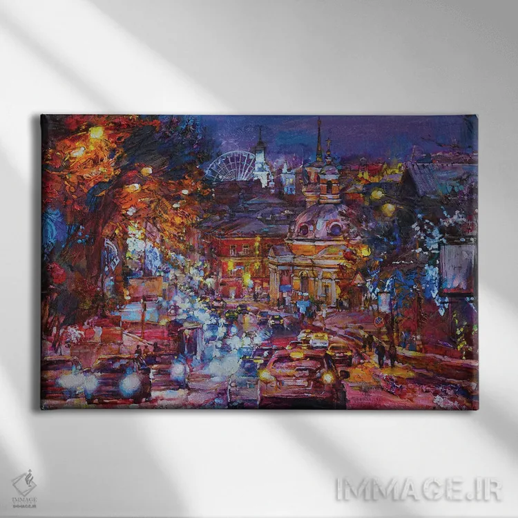 تابلو منظرهٔ شب مدرن شهر اثر اندریی کوتساچنکو - نمای روبهرو روی دیوار