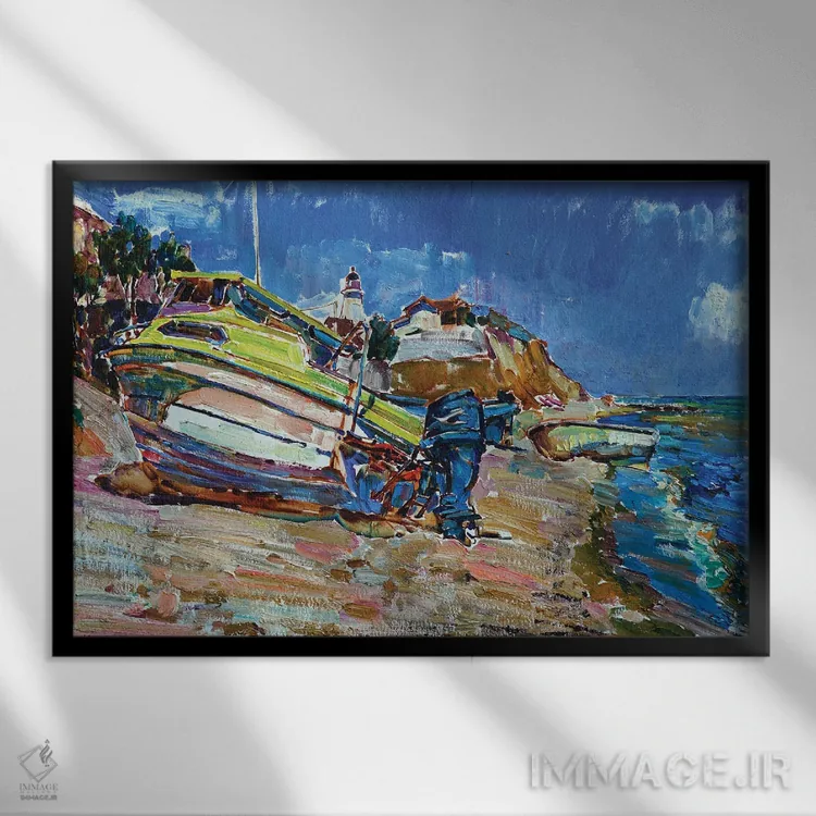 تابلو قایقها کنار دریا اثر اندریی کوتساچنکو - نمای قابدار مشکی
