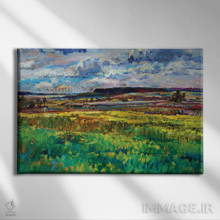 تابلو منظرهای با دشت و آسمان اثر اندریی کوتساچنکو - نمای روبهرو روی دیوار