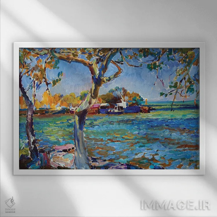 تابلو بندر آرام دریا اثر اندریی کوتساچنکو - نمای قابدار سفید