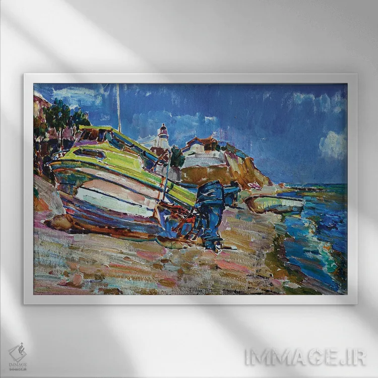 تابلو قایقها کنار دریا اثر اندریی کوتساچنکو - نمای قابدار سفید