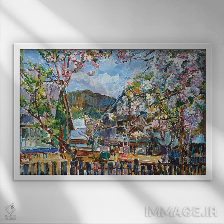 تابلو باغ شکوفهدار اثر اندریی کوتساچنکو - نمای قابدار سفید