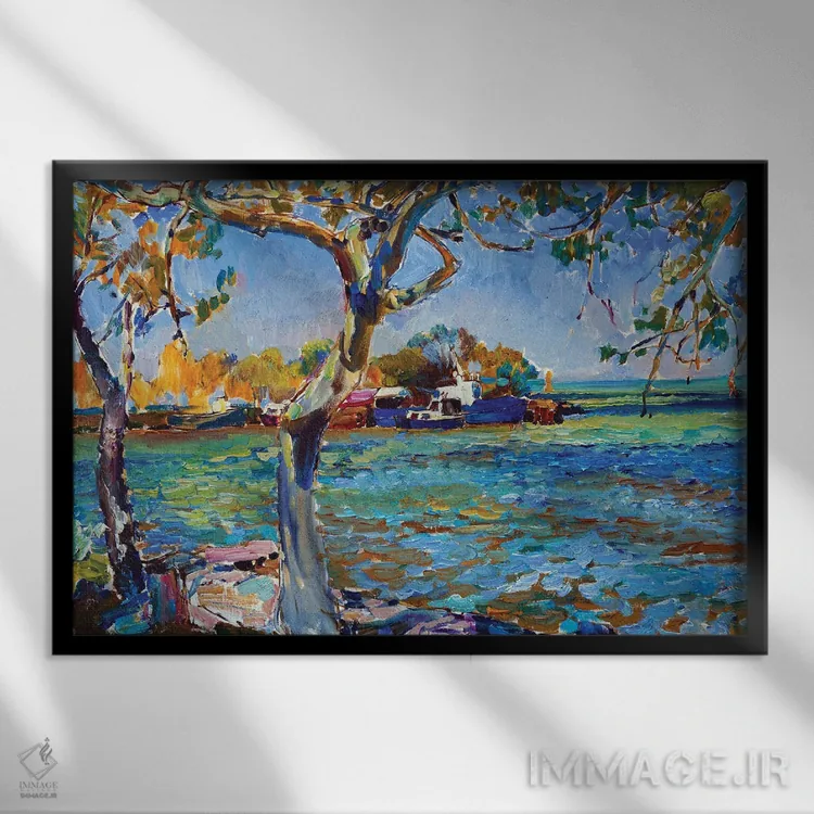 تابلو بندر آرام دریا اثر اندریی کوتساچنکو - نمای قابدار مشکی