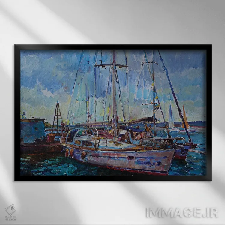 تابلو قایقهای بادبانی در نور خورشید اثر اندریی کوتساچنکو - نمای قابدار مشکی