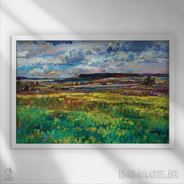 تابلو منظرهای با دشت و آسمان اثر اندریی کوتساچنکو - نمای قابدار سفید