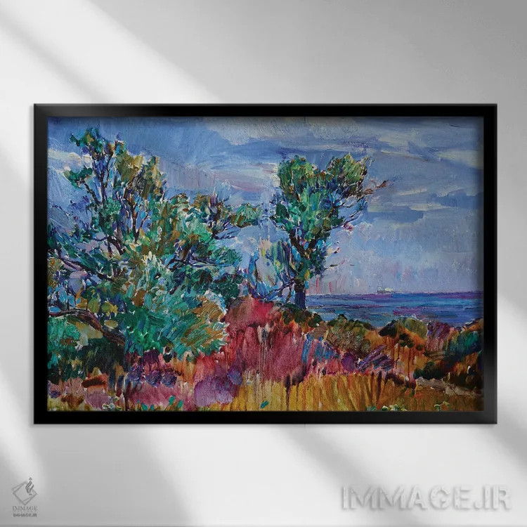 تابلو درختان کنار دریا اثر اندریی کوتساچنکو - نمای قابدار مشکی