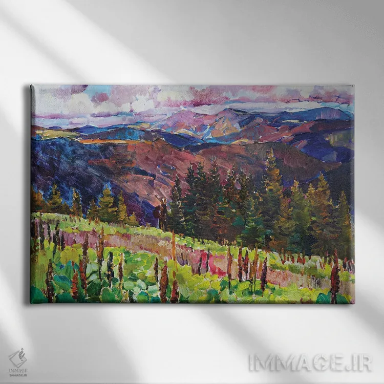 تابلو منظرهٔ کوهستانی اثر اندریی کوتساچنکو - نمای روبهرو روی دیوار