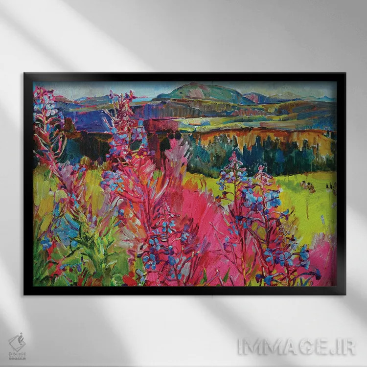 تابلو گلها در کوهستان اثر اندریی کوتساچنکو - نمای قابدار مشکی