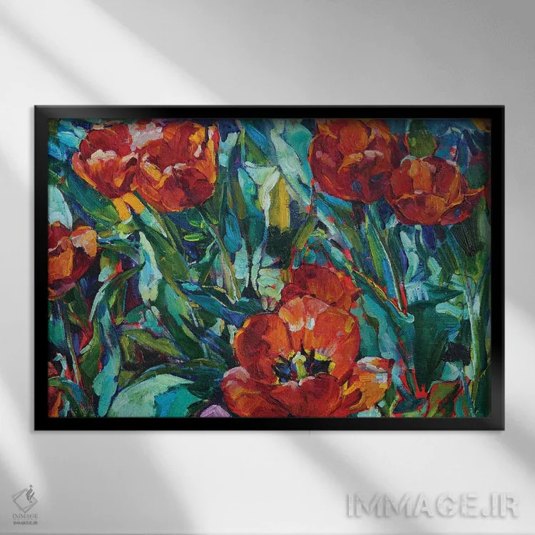 تابلو گلهای لاله قرمز اثر اندریی کوتساچنکو - نمای قابدار مشکی