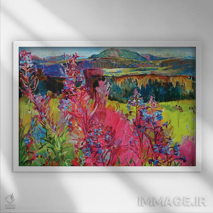 تابلو گلها در کوهستان اثر اندریی کوتساچنکو - نمای قابدار سفید