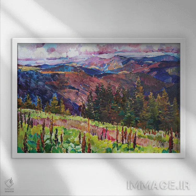 تابلو منظرهٔ کوهستانی اثر اندریی کوتساچنکو - نمای قابدار سفید