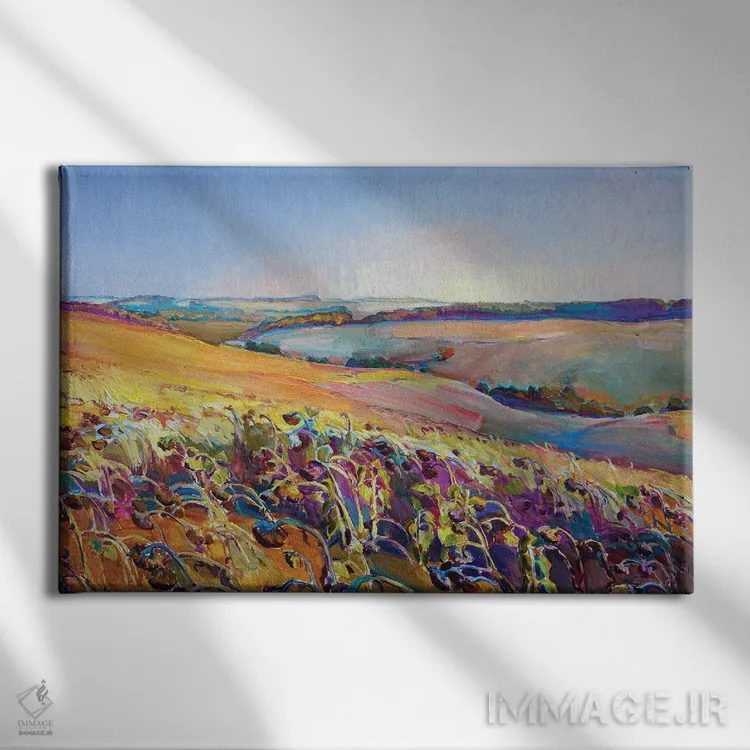 تابلو مزرعهٔ گلهای آفتابگردان اثر اندریی کوتساچنکو - نمای روبهرو روی دیوار