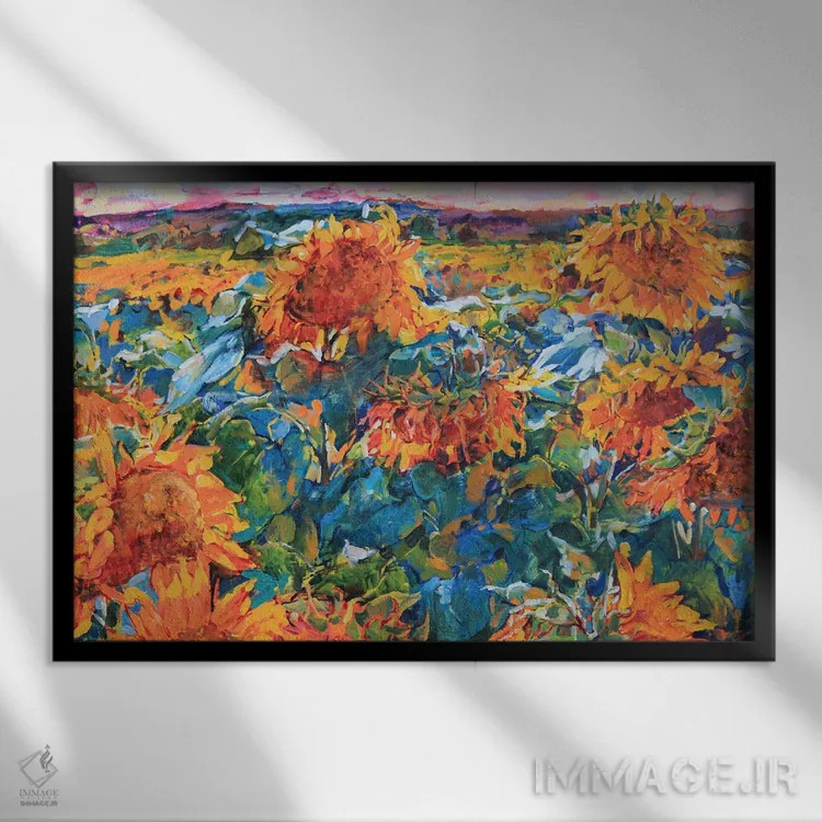 تابلو مزرعهٔ آفتابگردانها اثر اندریی کوتساچنکو - نمای قابدار مشکی