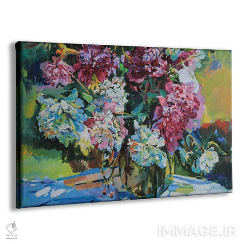 تابلو گلهای صدتومانی صورتی و سفید اثر اندریی کوتساچنکو - نمای پرسپکتیو محصول