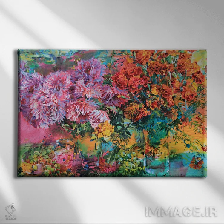 تابلو داوودی و همیشهبهار، دستهگل پاییزی اثر اندریی کوتساچنکو - نمای روبهرو روی دیوار