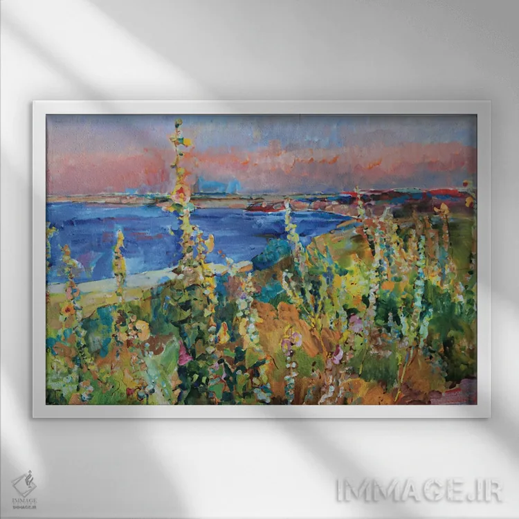 تابلو ختمیها در پسزمینهٔ دریا اثر اندریی کوتساچنکو - نمای قابدار سفید