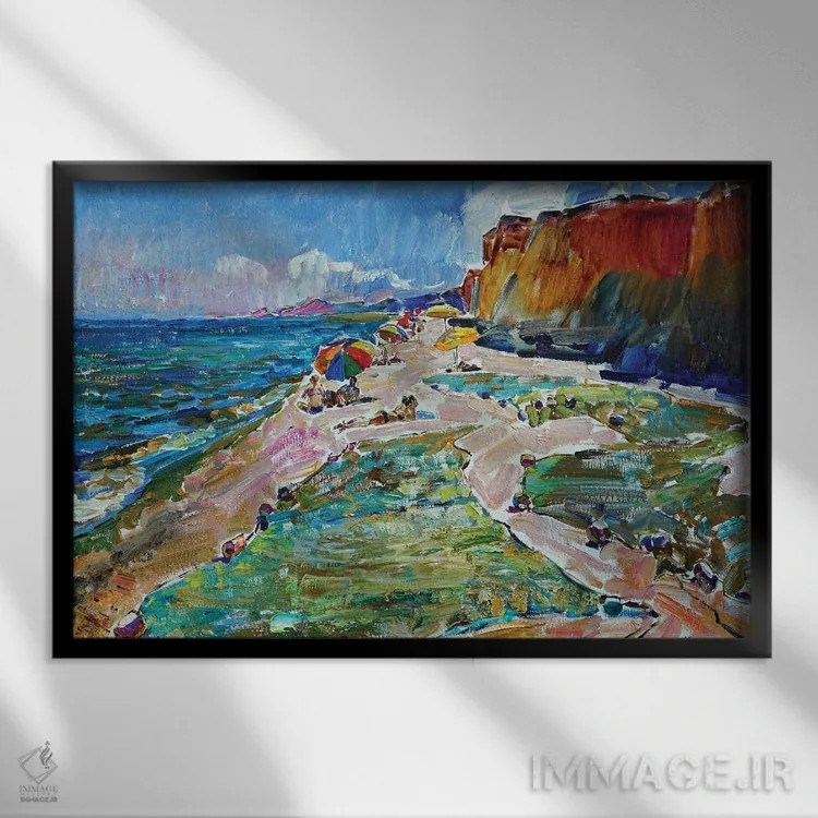 تابلو ساحل همراه با تور ماهیگیری اثر اندریی کوتساچنکو - نمای قابدار مشکی