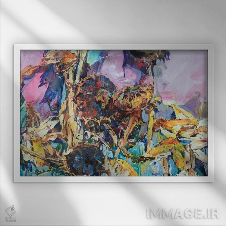 تابلو آفتابگردانهای رسیده اثر اندریی کوتساچنکو - نمای قابدار سفید