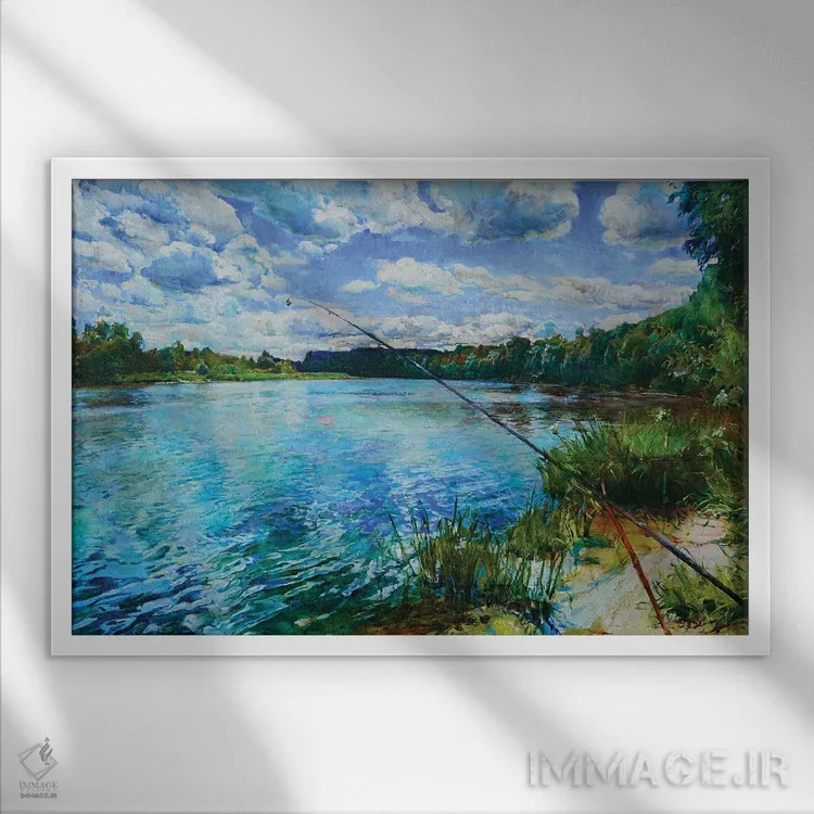 تابلو روز تابستانی بر رودخانه اثر اندریی کوتساچنکو - نمای قابدار سفید