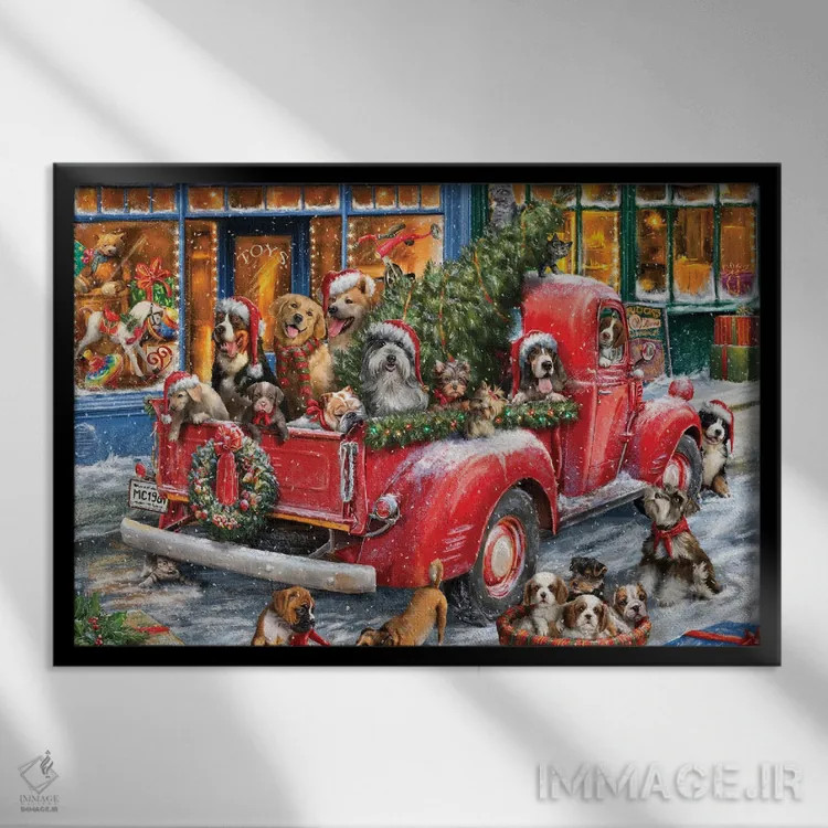 تابلو سگها A (سری آثار) اثر علی کورتی - نمای قابدار مشکی