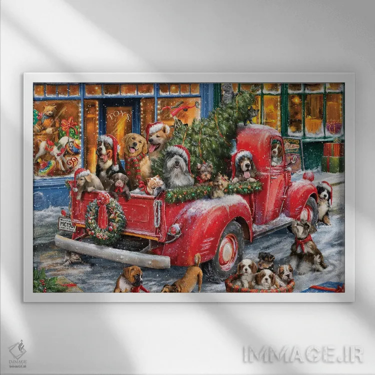 تابلو سگها A (سری آثار) اثر علی کورتی - نمای قابدار سفید