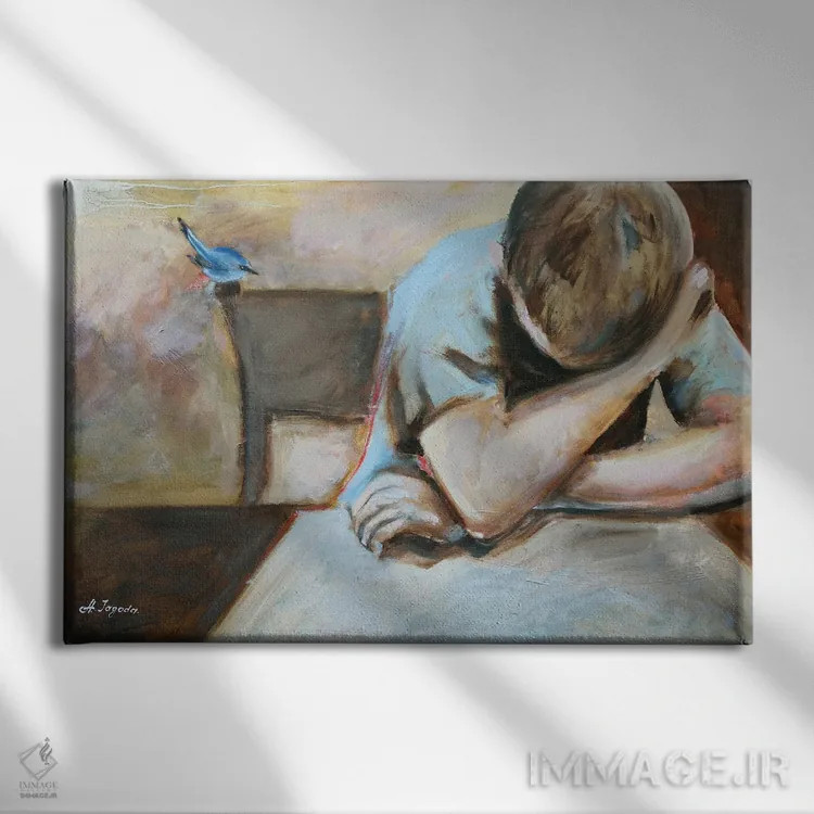 تابلو یک پرنده کوچک اثر الکساندرا جاگودا - نمای روبهرو روی دیوار