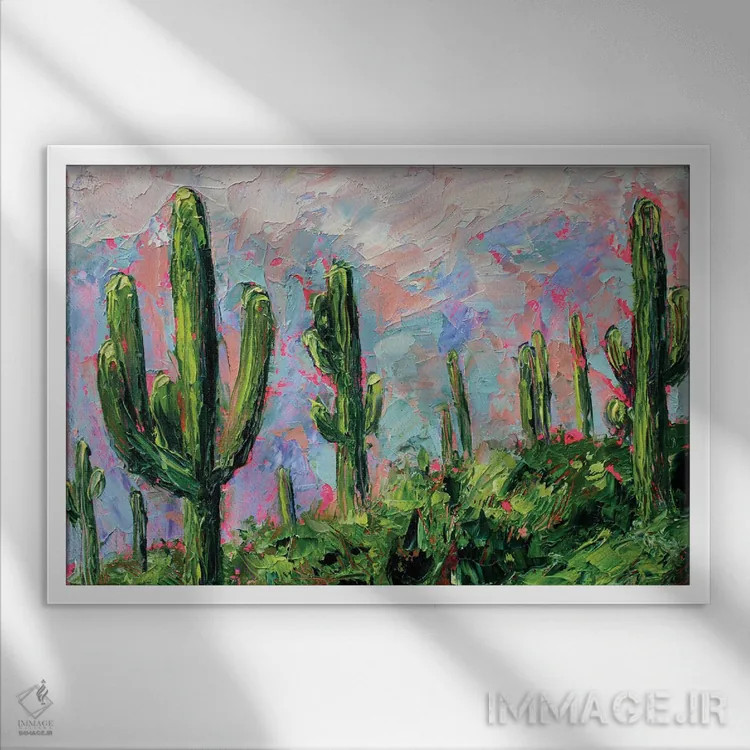 تابلو ساگوارو (نوعی کاکتوس) اثر الکساندرا جاگودا - نمای قابدار سفید