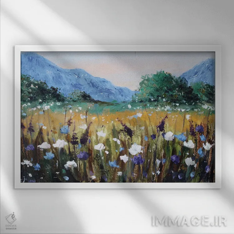 تابلو منظره کوههای آبی اثر الکساندرا جاگودا - نمای قابدار سفید