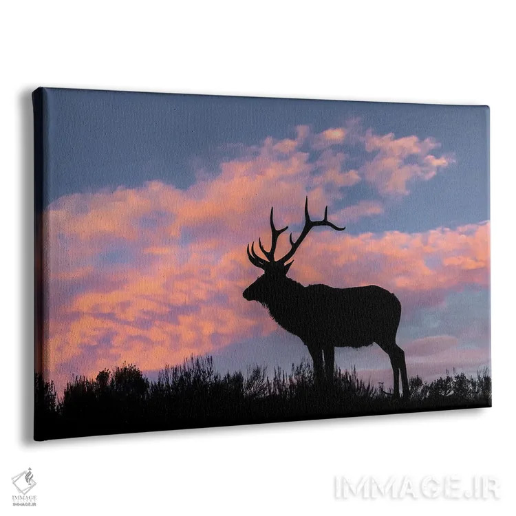 تابلو سیلوئت گوزن نر یا واپیتی روی قله خطالرأس، پارک ملی یلوستون، وایومینگ اثر آدام جونز - نمای پرسپکتیو محصول