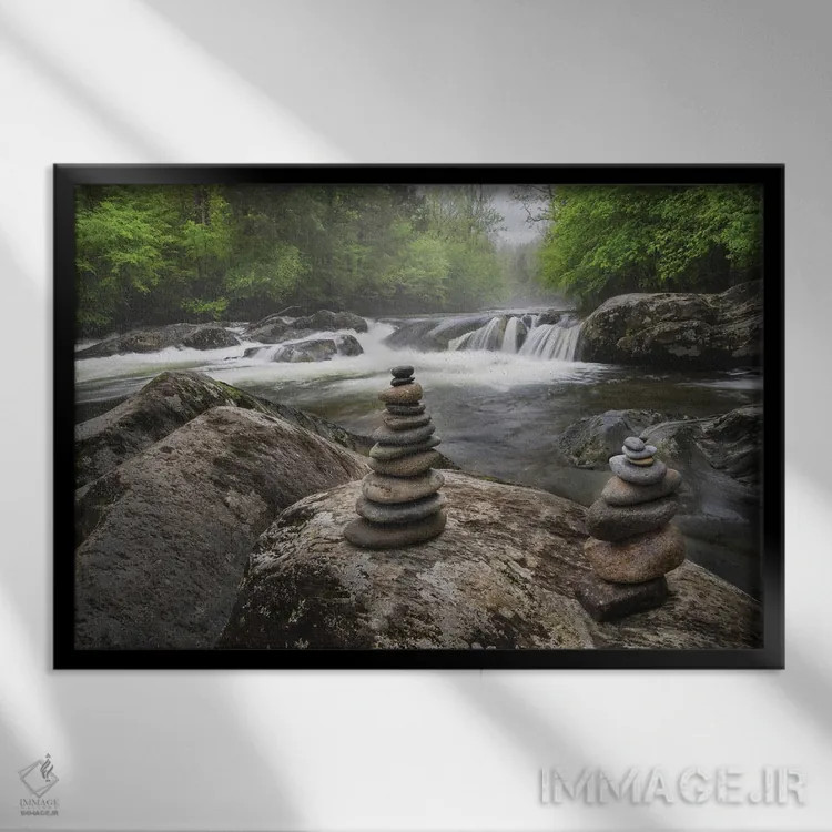 تابلو جویبار کوهستانی آبشاری و سنگچین، پارک ملی کوههای اسموکی بزرگ، تنسی، کارولینای شمالی اثر آدام جونز - نمای قابدار مشکی