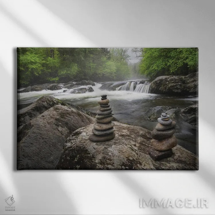 تابلو جویبار کوهستانی آبشاری و سنگچین، پارک ملی کوههای اسموکی بزرگ، تنسی، کارولینای شمالی اثر آدام جونز - نمای روبهرو روی دیوار