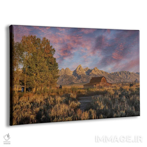 تابلو انبار مولتون در طلوع خورشید و رشتهکوه تتون، پارک ملی گرند تتون، وایومینگ اثر آدام جونز - نمای پرسپکتیو محصول