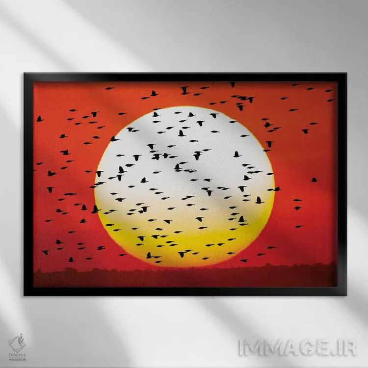 تابلو گروه سار بلکبرد بالقرمز در مقابل خورشید بزرگ، پناهگاه حیات وحش بوسکه دل آپاچی، نیومکزیکو اثر آدام جونز - نمای قابدار مشکی