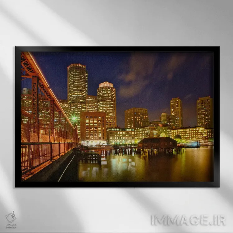 تابلو نمایی جزئی از خط افق مرکز شهر بوستون، ماساچوست، آمریکا اثر آدام جونز - نمای قابدار مشکی