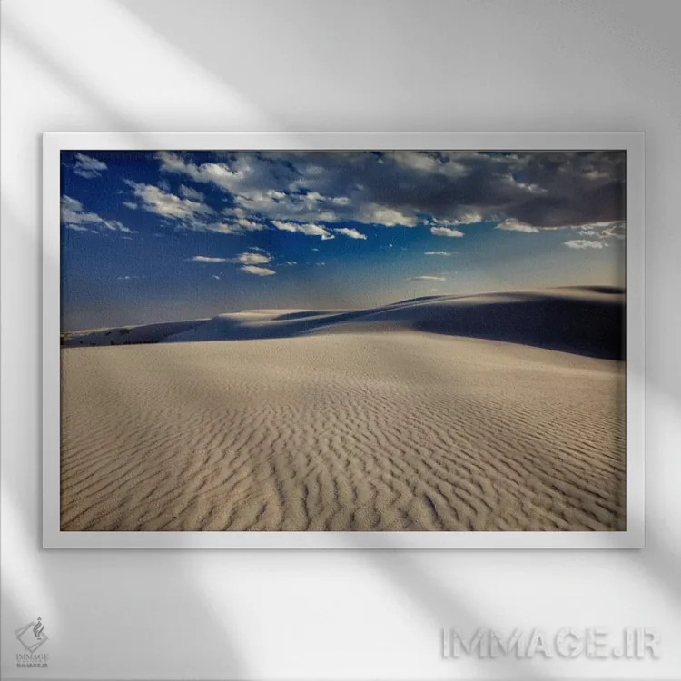 تابلو تپههای شنی موجدار، یادمان ملی شنهای سفید، حوضه تولاروسا، نیومکزیکو، آمریکا اثر آدام جونز - نمای قابدار سفید