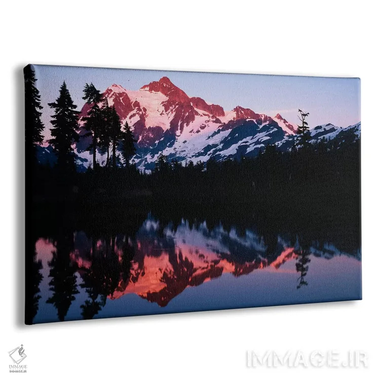 تابلو کوه شوکسان و انعکاس آن در دریاچهٔ پیکچر هنگام غروب، پارک ملی کاسکیدز شمالی، واشنگتن، آمریکا اثر آدام جونز - نمای پرسپکتیو محصول