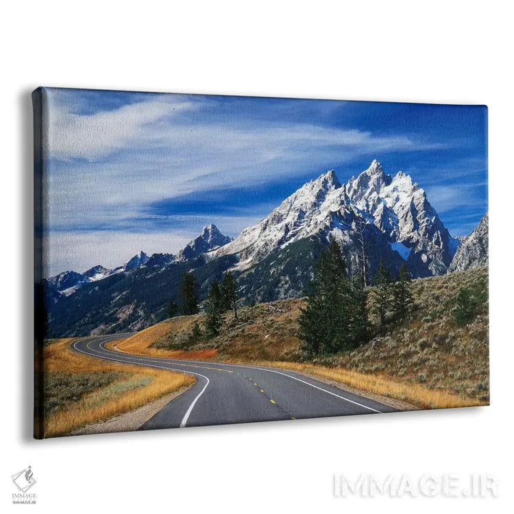 تابلو رشتهکوه تتون، نمایی از جادهٔ پارک تتون، پارک ملی گرند تتون، وایومینگ، آمریکا اثر آدام جونز - نمای پرسپکتیو محصول