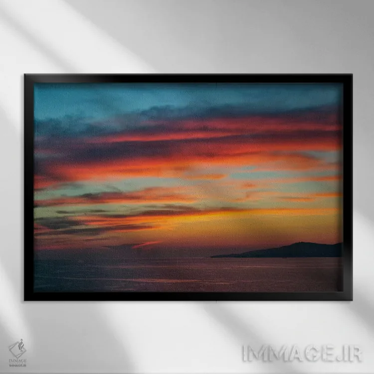 تابلو غروب باشکوه دریایی، میکونوس، سیکلادس، یونان اثر آدام جونز - نمای قابدار مشکی