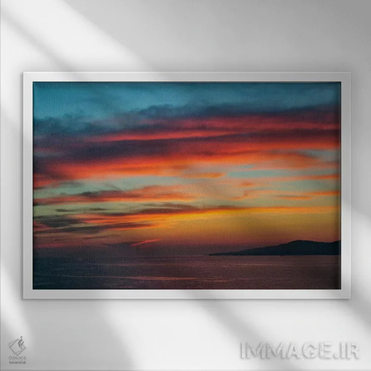 تابلو غروب باشکوه دریایی، میکونوس، سیکلادس، یونان اثر آدام جونز - نمای قابدار سفید