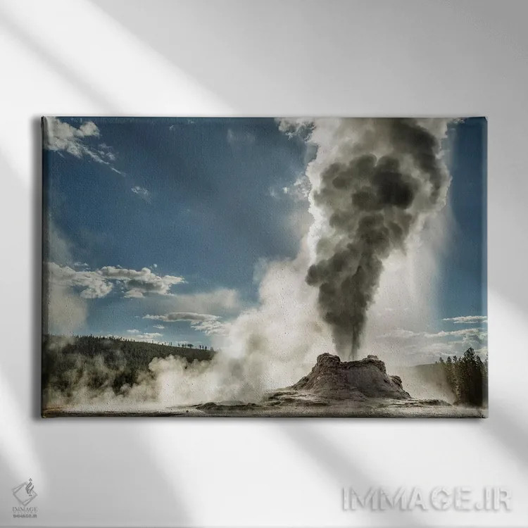 تابلو فوران گایزر کسل، حوضه آبگرم بالایی، پارک ملی یلواستون، وایومینگ اثر آدام جونز - نمای روبهرو روی دیوار