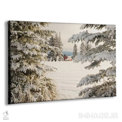 تابلو انبار قرمز کلاسیک و منظرهای برفی، کلیسپل، مونتانا اثر آدام جونز - نمای پرسپکتیو محصول