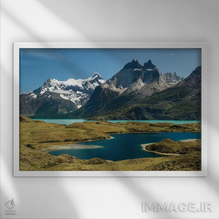 تابلو دریاچه لارجو نوردنسکیولد، پارک ملی تورس دل پائینه، شیلی، پاتاگونیا اثر آدام جونز - نمای قابدار سفید