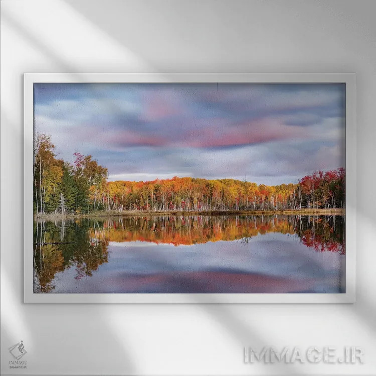 تابلو دریاچه رد جک و بازتاب طلوع، شهرستان آلجر، میشیگان اثر آدام جونز - نمای قابدار سفید