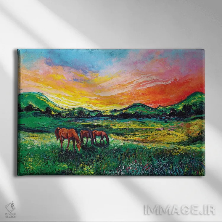 تابلو غروب چمنزار اثر آجا تریر - نمای روبهرو روی دیوار