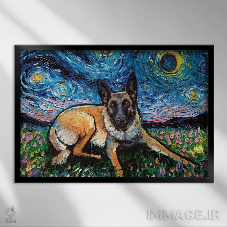 تابلو شب مالینویز بلژیکی اثر آجا تریر - نمای قابدار مشکی