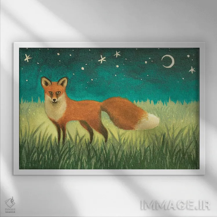 تابلو روباه شب اثر آنتوانت کلی - نمای قابدار سفید
