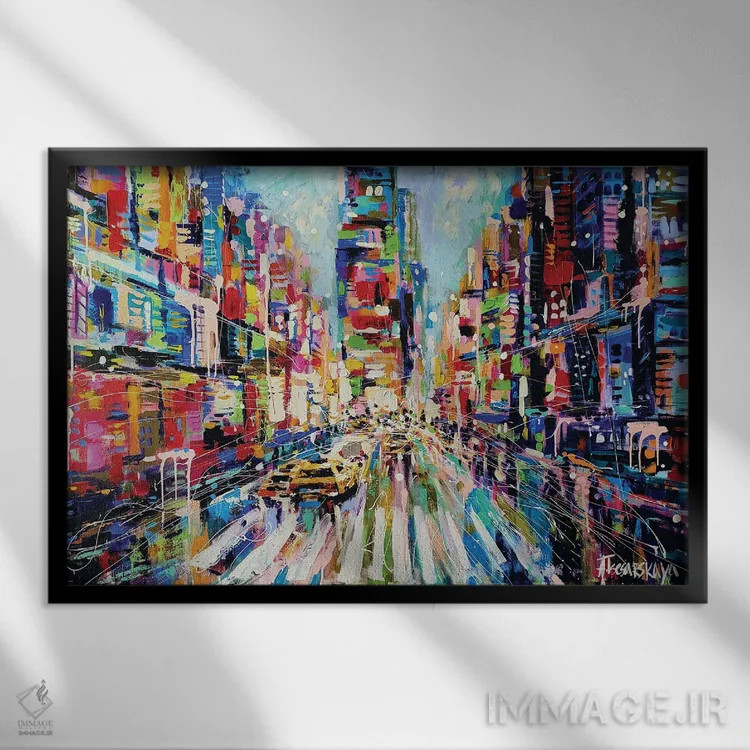 تابلو خیابان رنگارنگ نیویورک اثر آلیاکساندرا تسسارسکایا - نمای قابدار مشکی