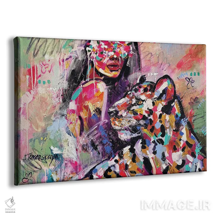 تابلو زن با یوزپلنگ اثر آلیاکساندرا تسسارسکایا - نمای پرسپکتیو محصول